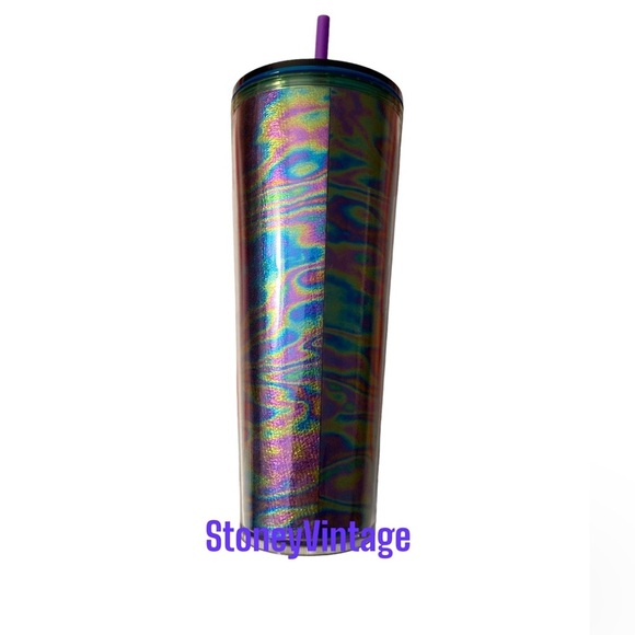 3/$45 Starbucks Iridescent Rainbow Marbled Oil Slick Cold Cup Venti 24oz - Picture 2 of 4